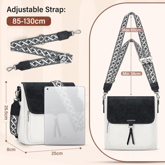 🆕 Women White PU Leather Crossbody Purses Adjustable Wide Strap Shouler Bag - Picture 3 of 8